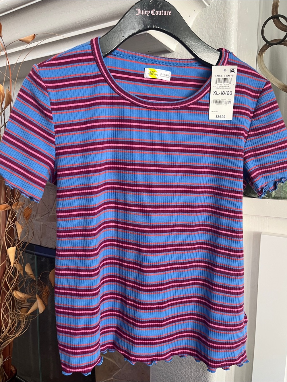 Epic Threads Striped Ribbed Tee in Blue & Purple